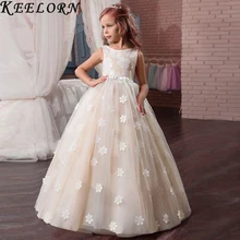 Keelorn/Розничная, стиль, летнее кружевное платье с цветочным узором для маленьких девочек на свадьбу, праздничное платье с бантом для девочек, От 6 до 16 лет