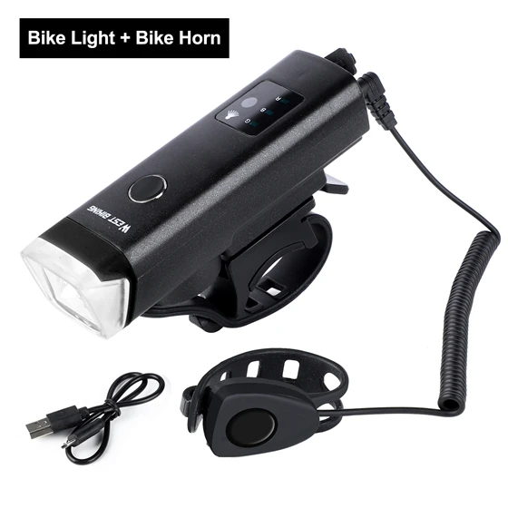 Headlight With Horn WEST BIKING Bicycle Front Light Intelligent Sensor LED Flashlight USB Charge Waterproof Bike Headlight With Horn Cycling Light - Цвет: Headlight With Horn