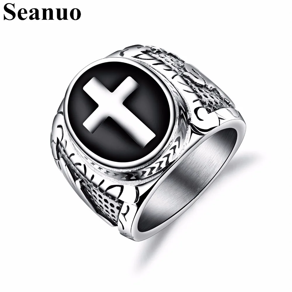 

Seanuo 21MM Wide Vintage Black Titanium Steel Men Finger Ring Jewelry Punk Rock Male Charm Motorcycle Rings Hiphop Party Rings