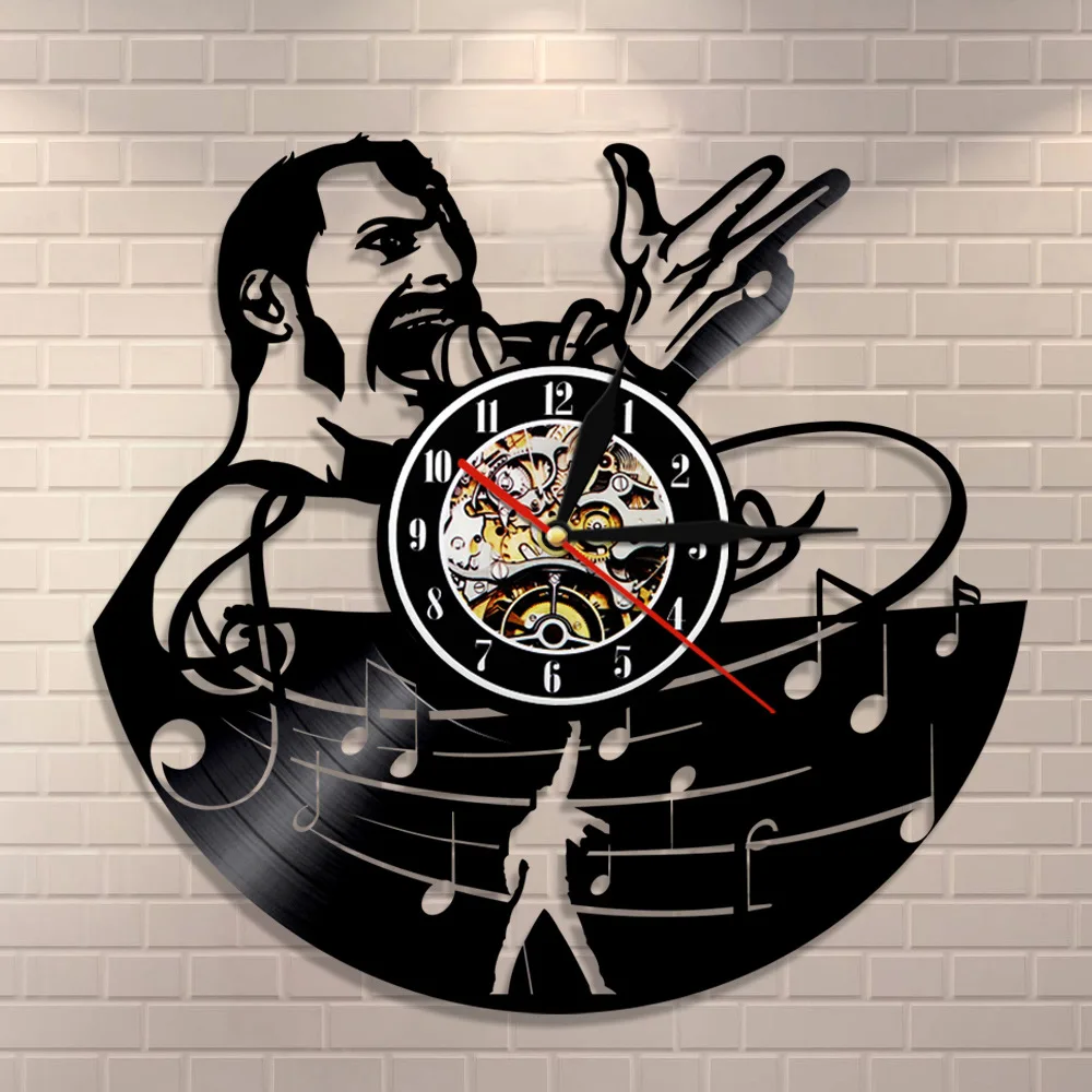 

Rock Singer Freddie Mercury Figures Band Queen Vinyl Record Diameter 12inch Wall Clock Freddie Mercury Fans Gift Collection Gift