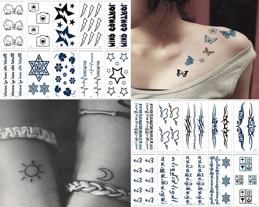 814 Y Xlwn 20 Pièces Transfert Deau Tatouage Minimaliste Petit Soleil Lune Tatouage Corps Art Imperméable Temporaire Faux Tatouage Pour Homme