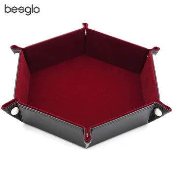

Hexagon Folding Dice tray with Red Velvet for Using Dice Games and Storage Keys Coins Jewelry or Other Small Trinkets