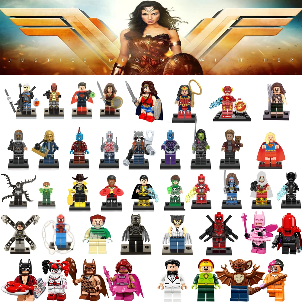 

Marvel Supergirl deadpool Heroes Infinity War Avengers Wonder Woman Wolverine Batman X man flash DC Building Blocks Toys Figures