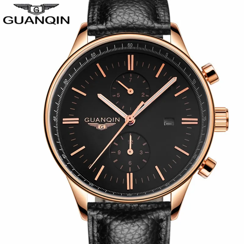 

Top Brand Luxury Quartz Watch Men Fashion GUANQIN Casual Clock Auto Date Sport Waterproof Leather Man Wristwatch Horloges Mannen