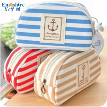 

Korean Stationery Navy Canvas Creative Pencil Bag Cute Personality Large Capacity Striped Stationery Bag Pencil Case B154
