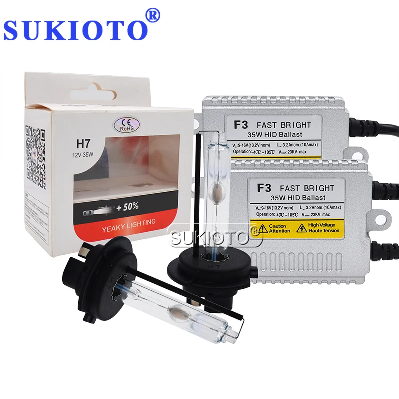 SUKIOTO Yeaky 5500K D2H Xenon HID комплект 35 Вт Yeaky Xenon H1 H3 H7 H11 4500K 6500K HB3 HB4 HID лампы переменного тока 12 В F3 комплект быстрого запуска балласта