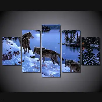 

Hd Printed Snow Wolf Lake Painting Canvas Print Room Decor Print Poster Picture Canvas Free Shipping/91174