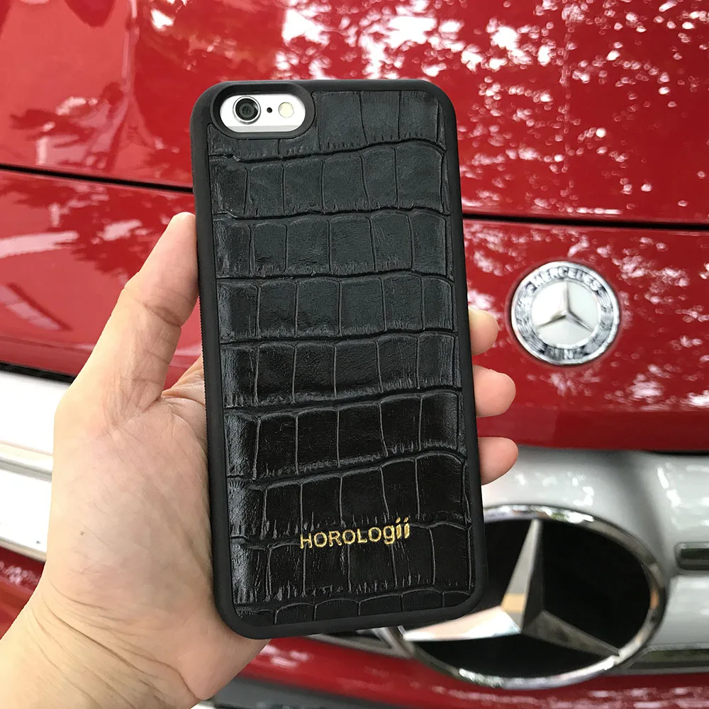En Ligne Mode Noir en relief Crocodile Motif Véritable vache En Cuir Téléphone Cas Pour iphone 7 plus X Couvre Xr Xs Max personnalisé nom service