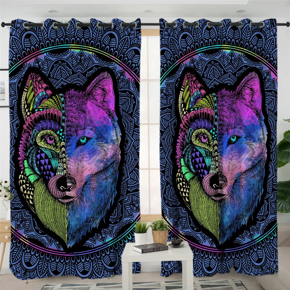 BeddingOutlet Tribal Wolf sala de estar cortinas atrapasueños cortina para dormitorio Mandala ventana tratamiento cortinas 1 pieza Venta caliente