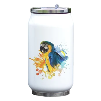 

Travel Mug Thermo with Straw Coke Can Stylish Cool Parrot Printing Vacuum Bottle 330ml Stainless Steel Water Thermos New Arrival