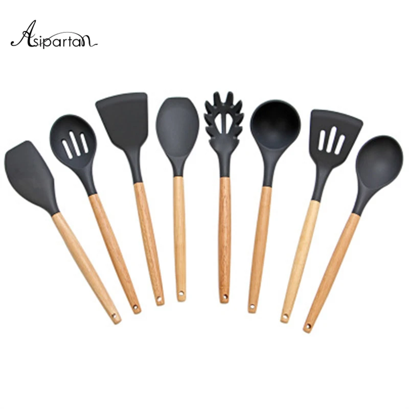 

Asipartan Silicone Spatula Fried Shovel Leak Shovel Scratch Shovel Colander Round Spoon Big Spoon Powder Spoon Cooking Tool Set