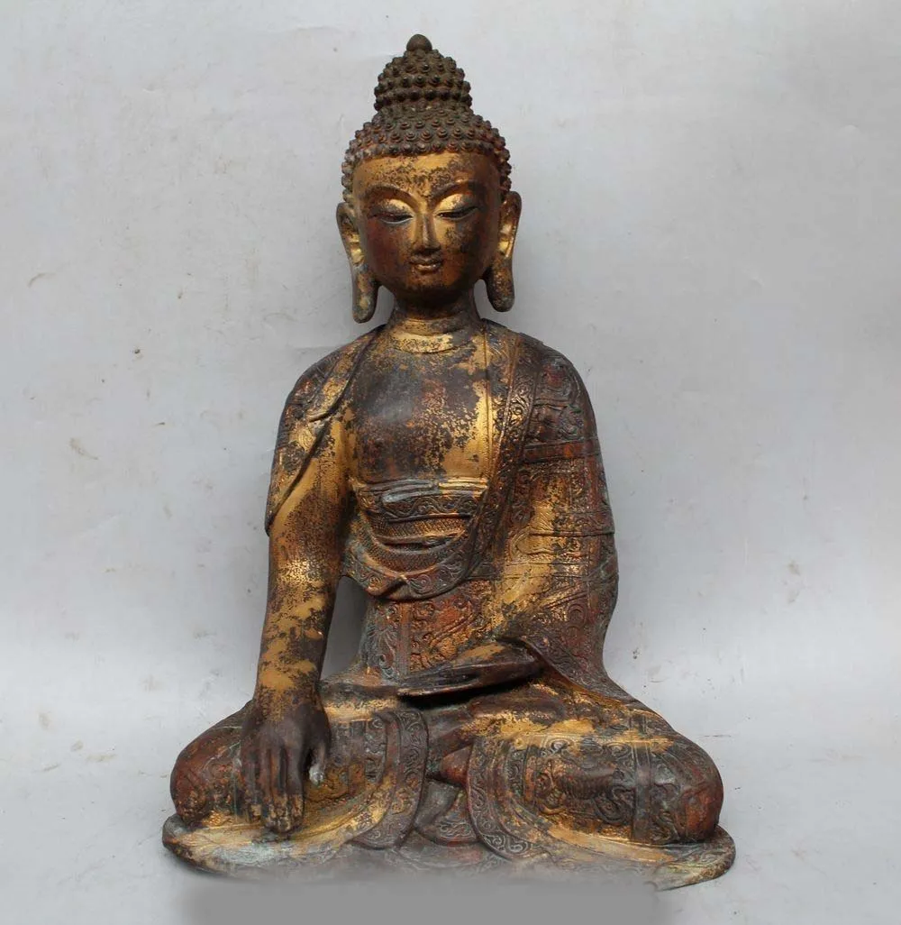 

15" China Tibet Buddhism Bronze Gild 8 treasure Shakyamuni Amitabha Buddha Statu