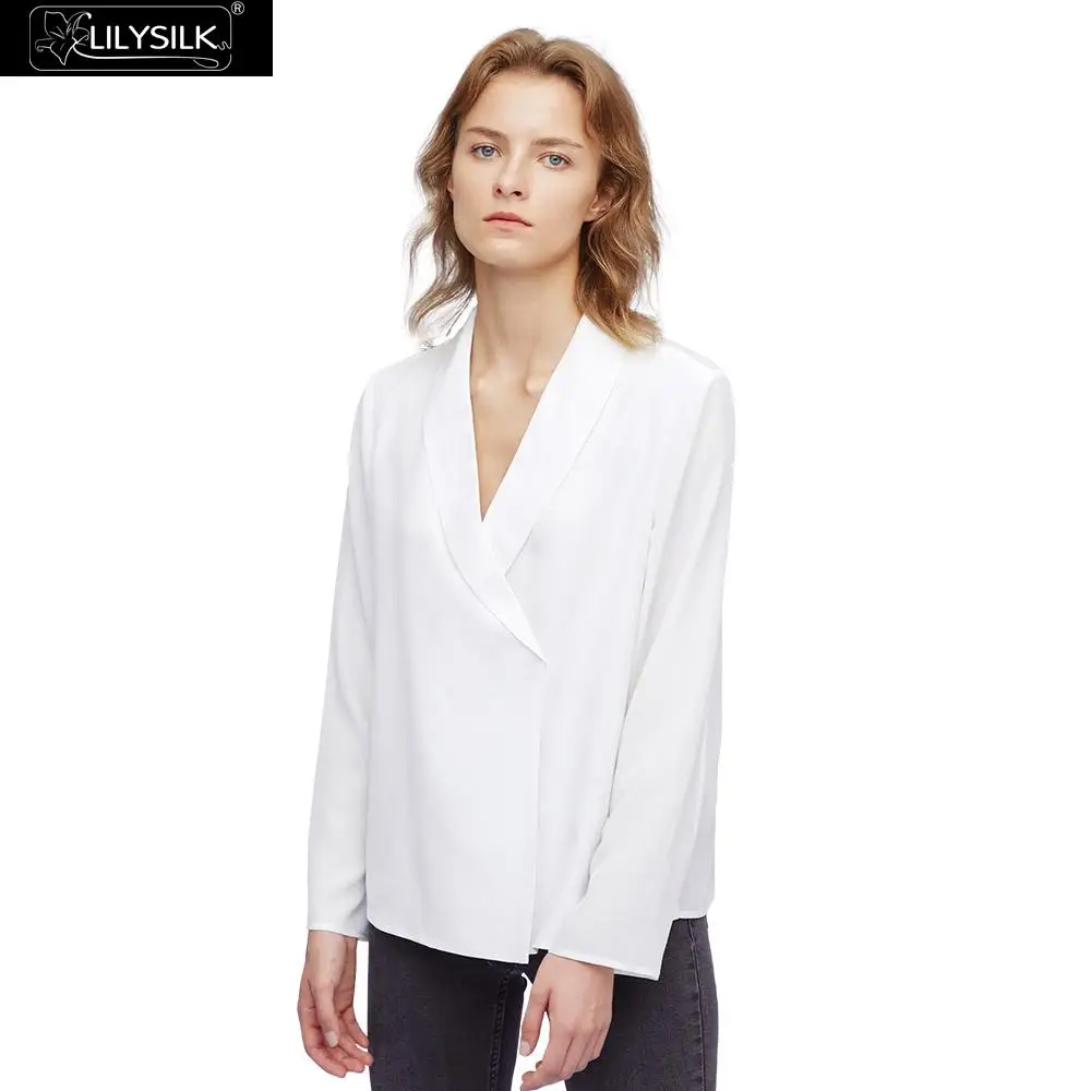 

LilySilk Silk Shirt Shawl Collar V Neck Women NEW Free Shipping