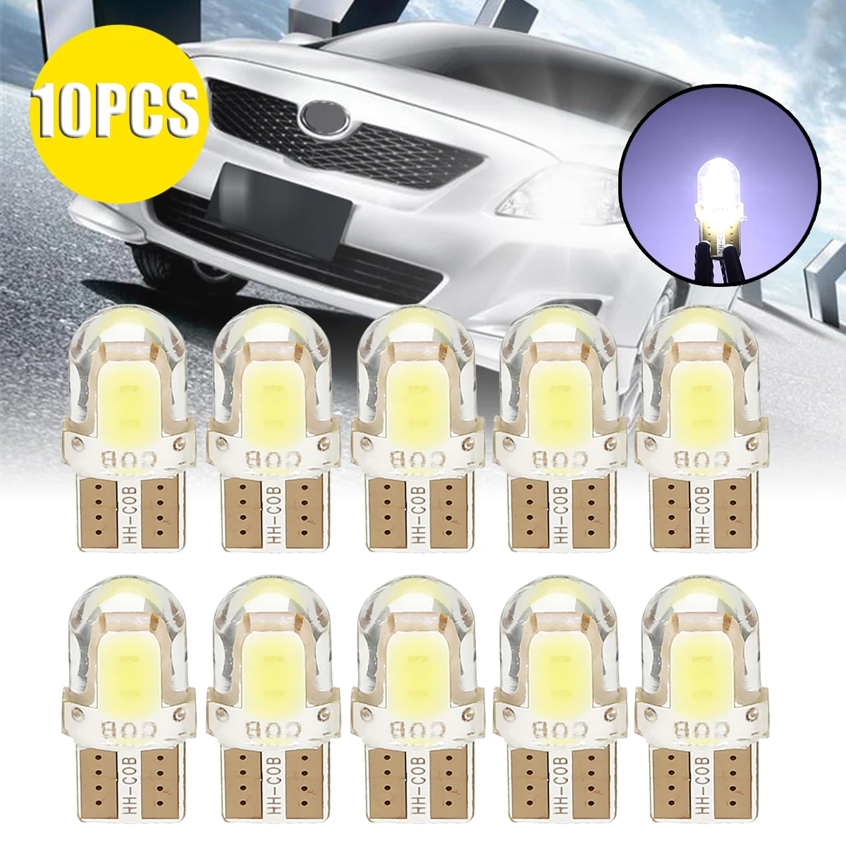 

10pcs 8 COB Chips LED White Light Bulb 194 168 W5W Car License Plate Dome Map Light Bulb for Car Light Source