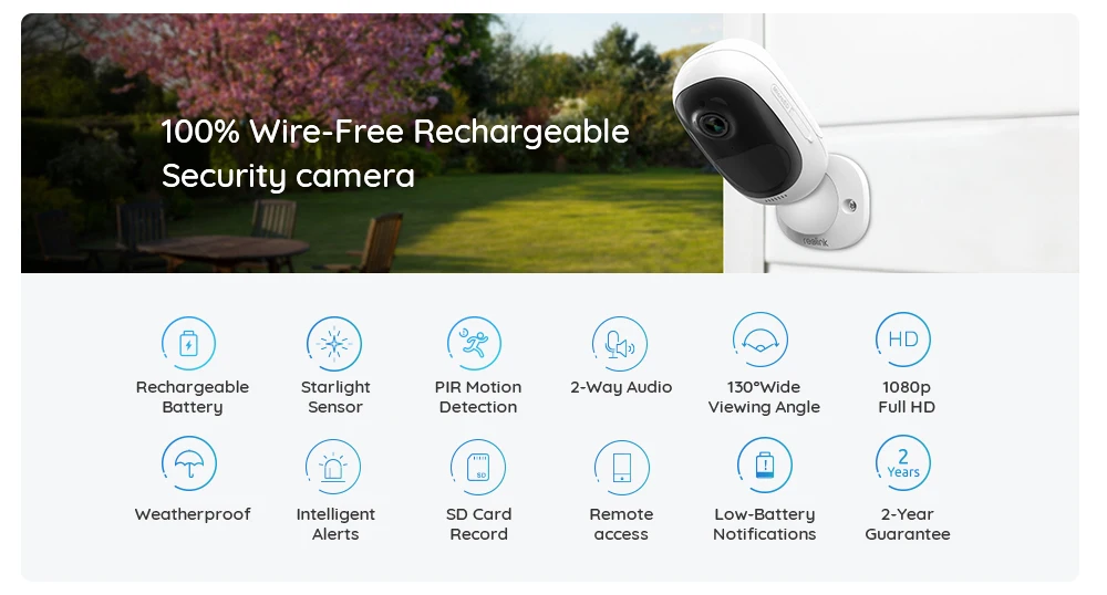 Reolink Аргус 2 ip-камера аккумулятор питание 1080 P Full HD Крытый безопасности Wi-Fi Cam 130 широкий угол обзора угол