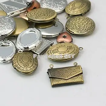 

Brass Locket Pendants, Photo Frame Charms for Necklaces, Mixed Shape and Mixed Color, about 11~20mm wide, 10~20mm long, 4~6mm