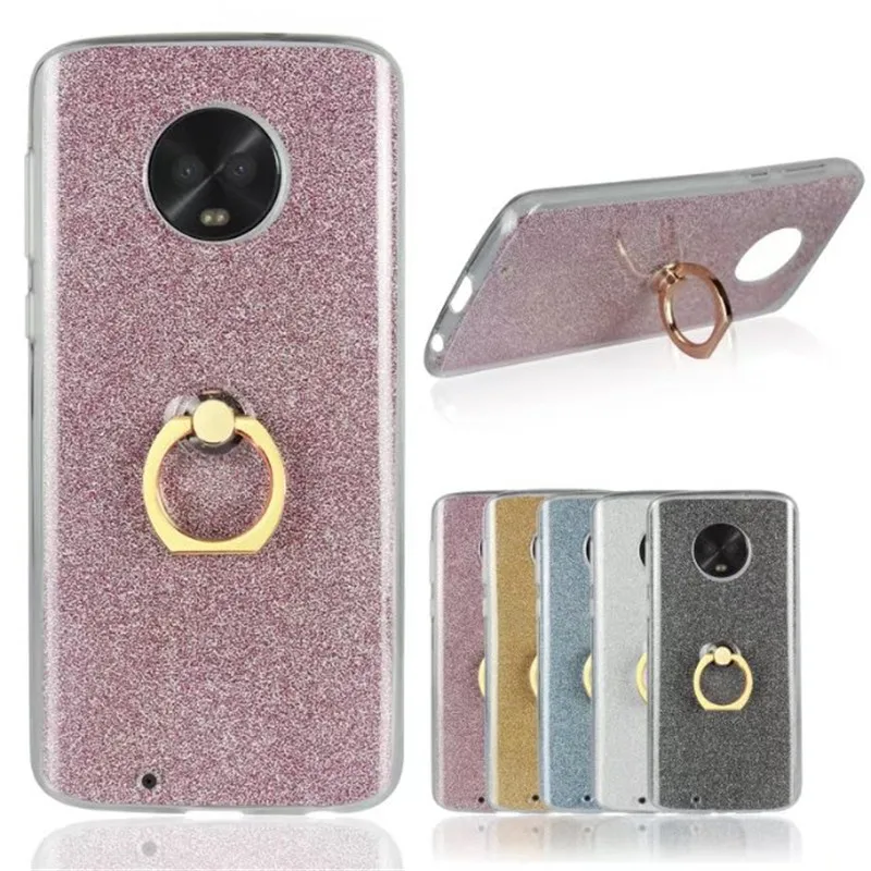 

Phone Case For Motorola Moto Z3 Play E5 G6 Plus X4 Glitter Bling Case Finger Ring Holder TPU Back Cover Capa For Moto X 4 New