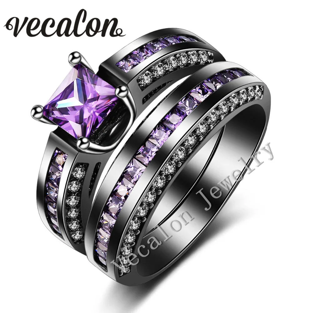 vecalon 2016 new wedding band ring set for women 2ct amethst aaaaa zircon cz 10kt black gold filled female engagement ring - Black Gold Wedding Ring Sets vecalon 2016 new wedding band ring set for women 2ct amethst aaaaa zircon cz 10kt black gold filled female engagement ring - Black Gold Wedding Ring Sets