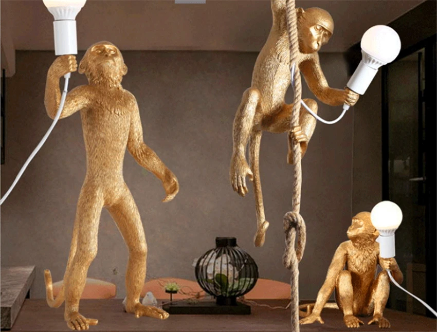Современная лампа в форме обезьяны, подвесные светильники, светодиодный светильник, промышленное освещение, пеньковая веревка, винтажный светодиодный светильник, люстры, лампы для освещения