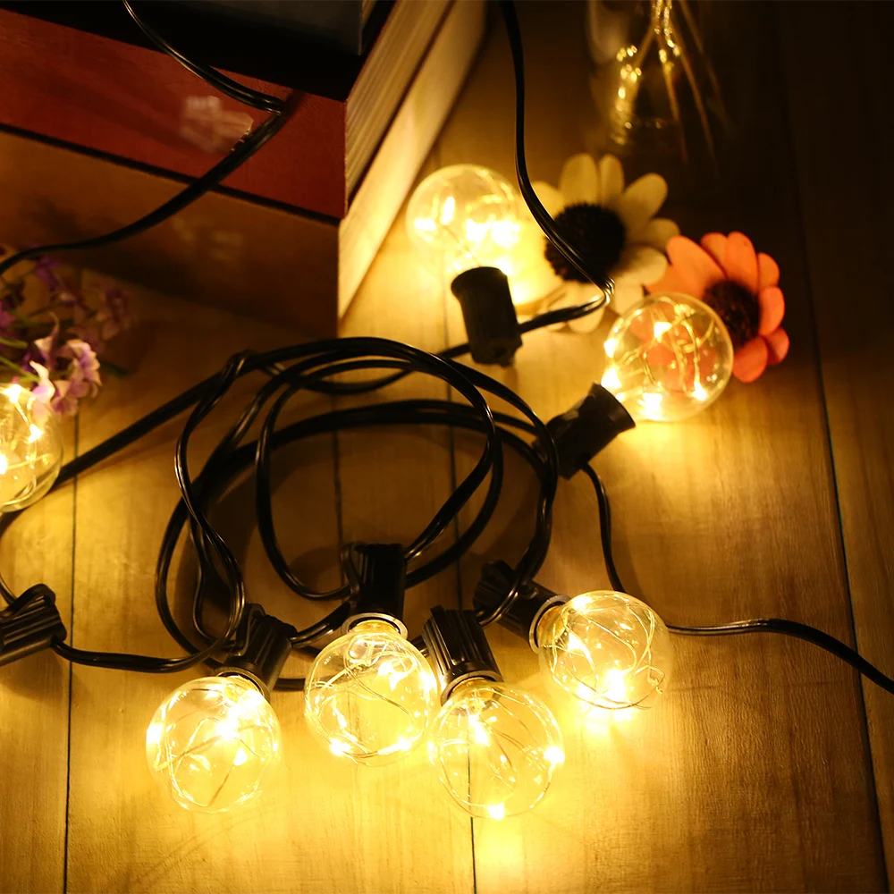 

IP44 Water Resistance AC100-240V 12 LED G40 String Light Warm White E12 Bulb Base Socket Holder for Home Party Decoration