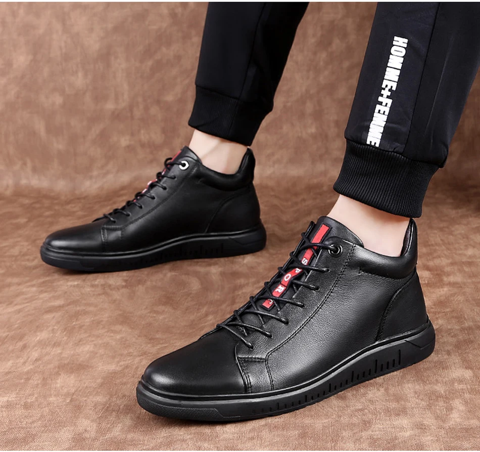 2018 г. новые зимние мужские ботинки, зимняя обувь, натуральная кожа, размер 35-44, Черные ботильоны, обувь на платформе с высоким берцем, мужские