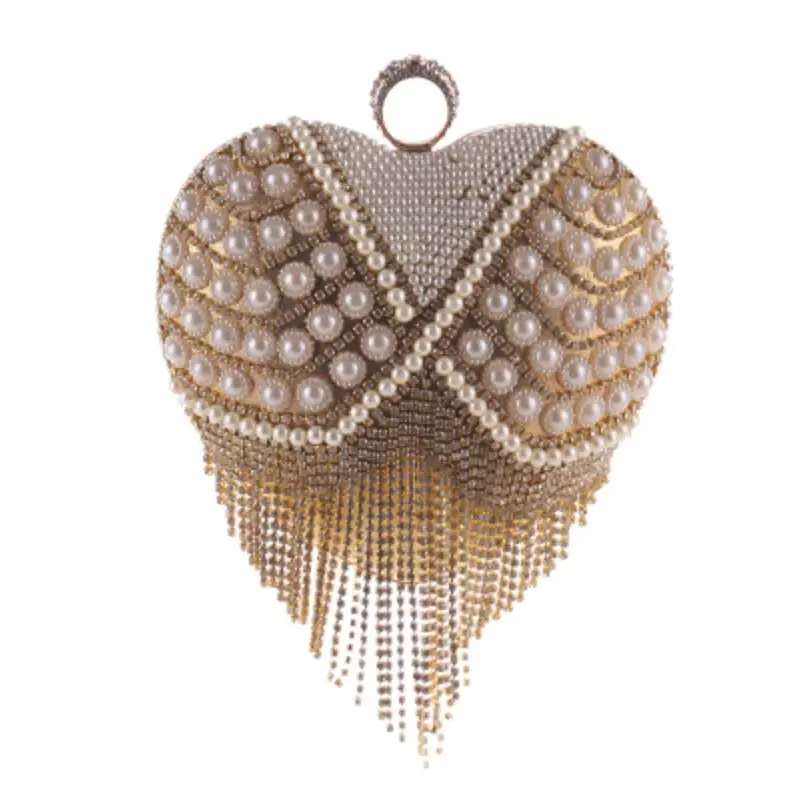 

Elegant Heart Bag Women Purse 2019 New Fashion Pearl Rhinestone Clutch Women Evening Party Package