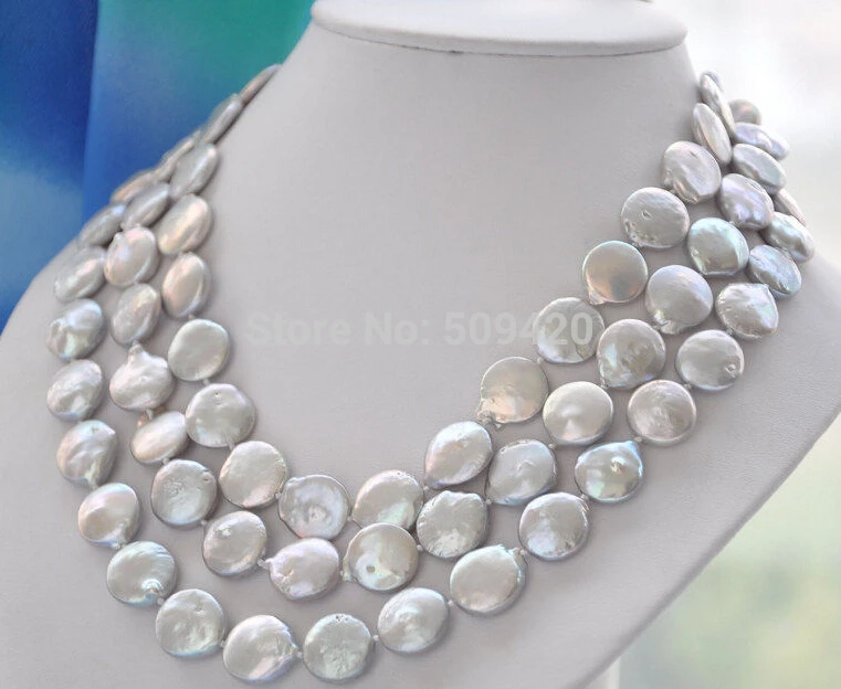 

Free Shipping >>14mm gray coin freshwater pearl necklace 50