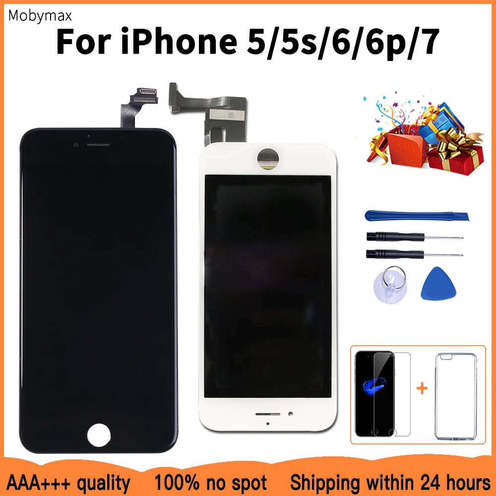 

Factory LCD Display Replacement For iPhone 5s Touch Screen Digitizer Assembly For iPhone 5 6 6plus 7+Tempered Glass+Tools+Case