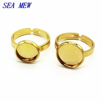 

SEA MEW 20 PCS 10mm 12mm 14mm Round Cabochon Base Adjustable 6 Colors Copper Ring Blank Settings For Women DIY Jewelry Making