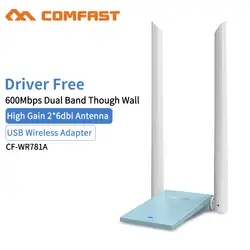 Comfast USB беспроводной Wi fi адаптер Dual Band 600 + 5 ГГц 802,11 Мбит/с 802.11AC 2,4 a/b/n/g/ac с 2 * 6dbi телевизионные антенны PC приемник
