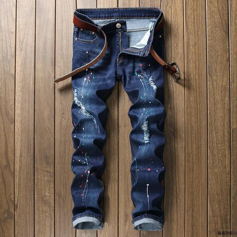 New Graffiti Jeans Men Women Casual Slim Fit Biker Straight Painted