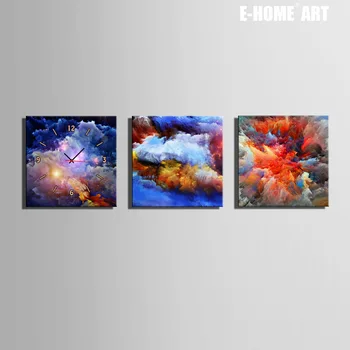

Free Shipping E-HOME Colorful Clouds Clock in Canvas 3pcs wall clock