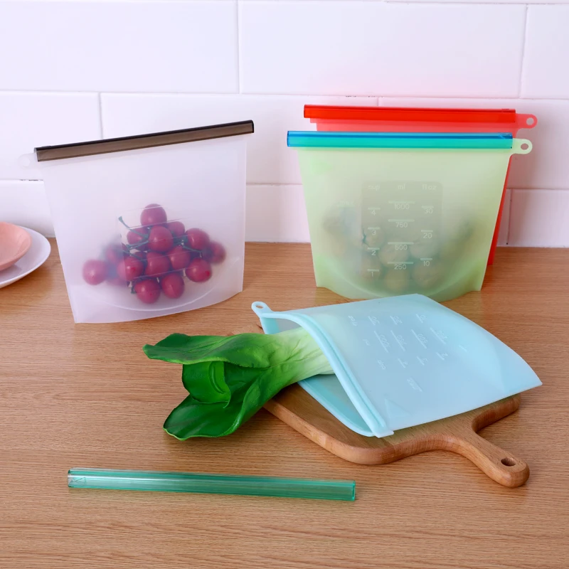 

1pc Reusable Silicone Food Bag Wrap Fridge Food Storage Container Refrigerator Bag Kitchen Colored Ziplock Bag Vegetable Saver
