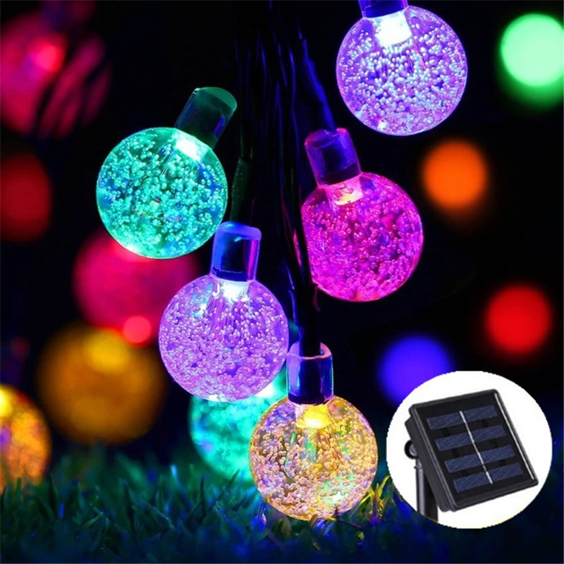 Billige Neue 50 LEDS 10M Solar Lampe Kristall Kugel LED Lichterketten Wasserdicht Fairy Garland Für Outdoor Garten Weihnachten Hochzeit multi Farbe