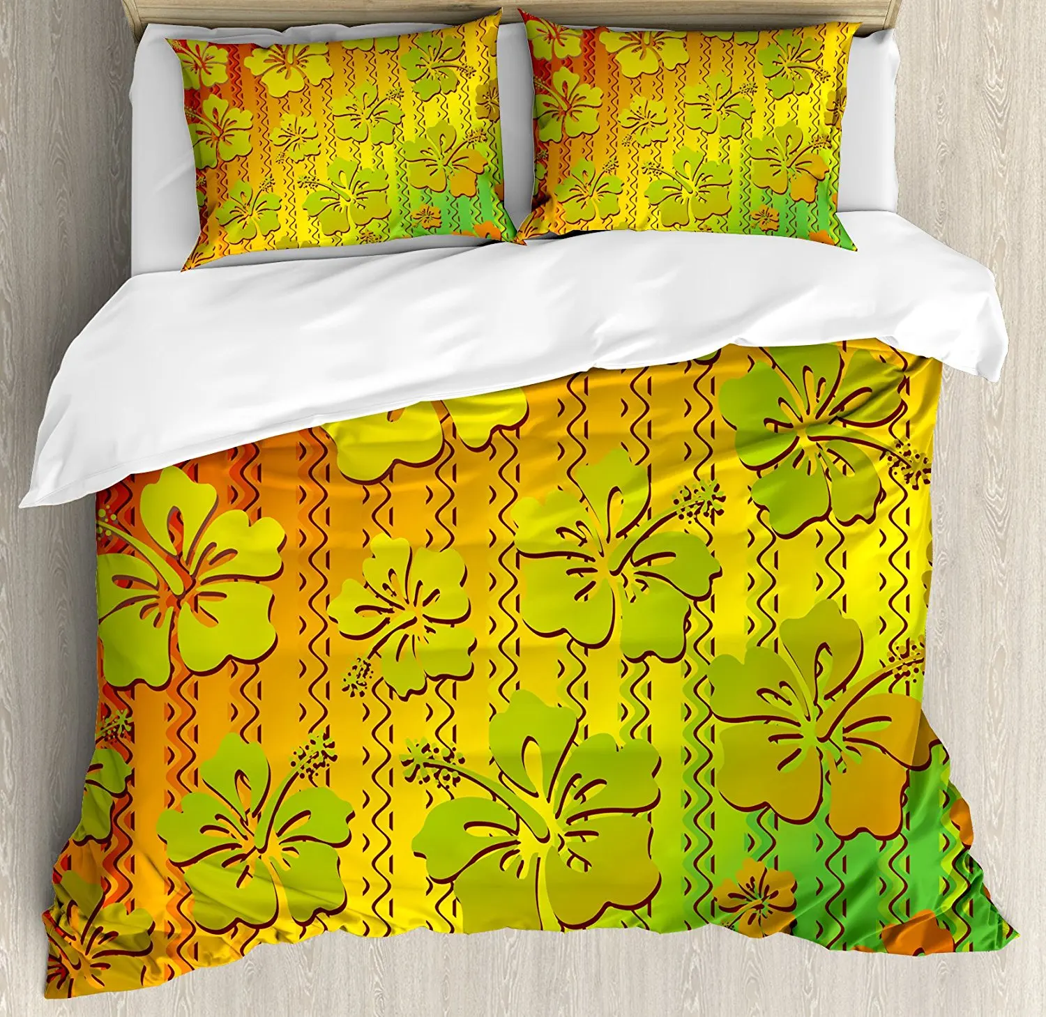 Rasta Duvet Cover Set Hibiscus Exotic Jamaican Island Flower with Zig