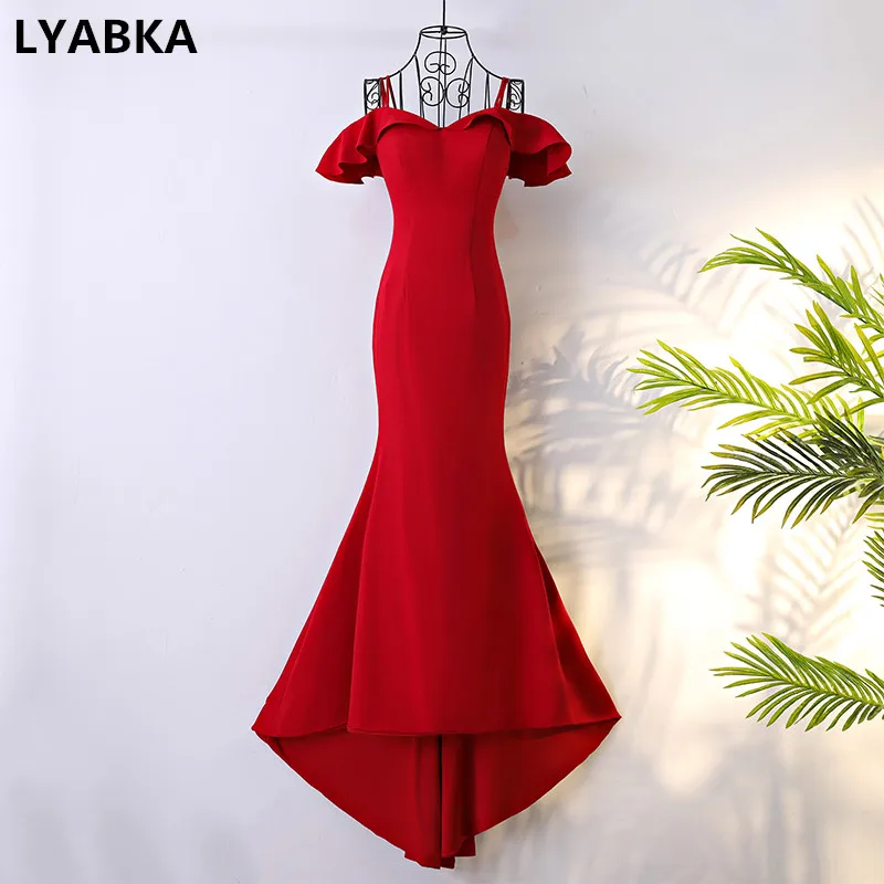 

Vestidos Evening Dress Spaghetti Strap Prom Gown Burgundy Satin Mermaid Evening Dresses Long Dress 2019 Fashion Vestido De Festa