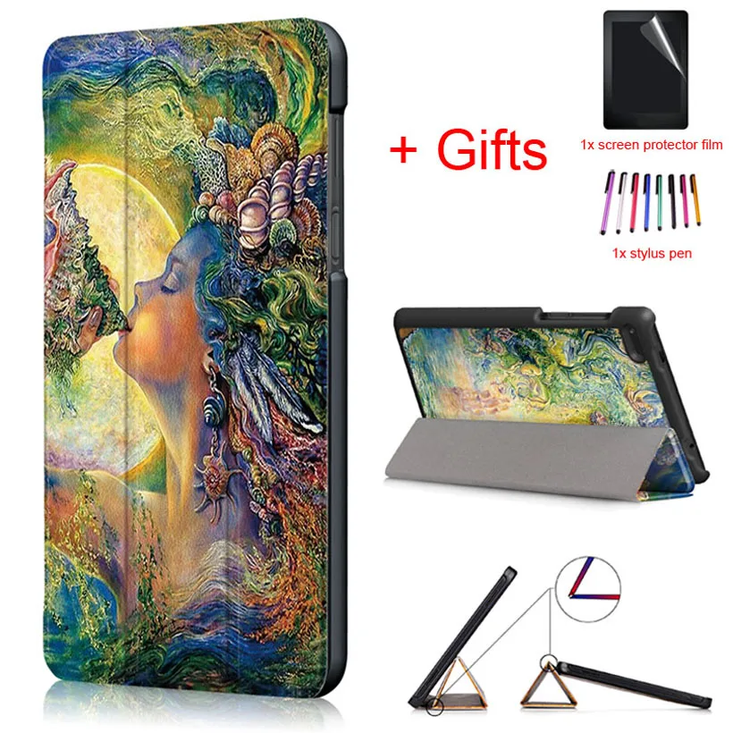 

PU Leather Case for Lenovo Tab 7 Essential TB-7304F & Tab4 7 Essential TB-7304F TB-7304N TB-7304X 7" Tablet Cover +Film+Stylus