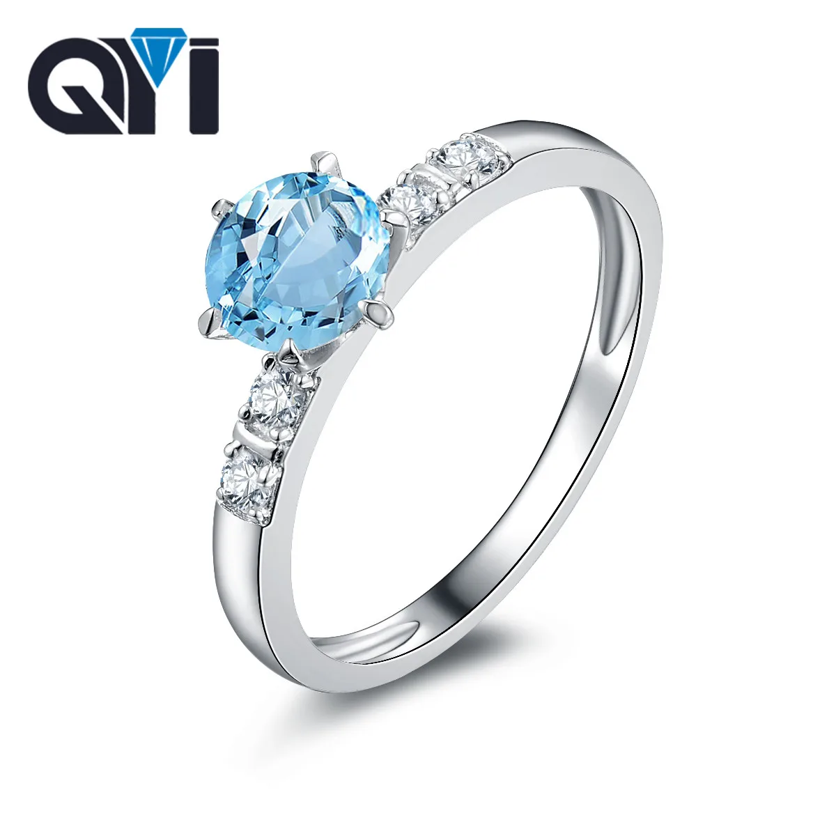 QYI природных Голубой топаз кольцо 925 пробы серебро Gemstone Fine Jewelry Solitaire Обручение кольца для Для женщин Бесплатная доставка