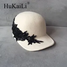 Белая шерсть бейсбольная кепка вышивки горный хрусталь черная роза аппликация конного элегантный Cap мода женский шляпа
