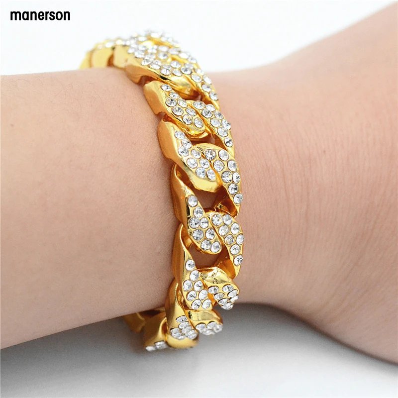 

2018 Hip Hop Luxury Crystal Cz Zircon Triple Lock Bracelet 14mm Cuban Link Box Clasp Bracelet Men Female Jewlery Drop Shipping