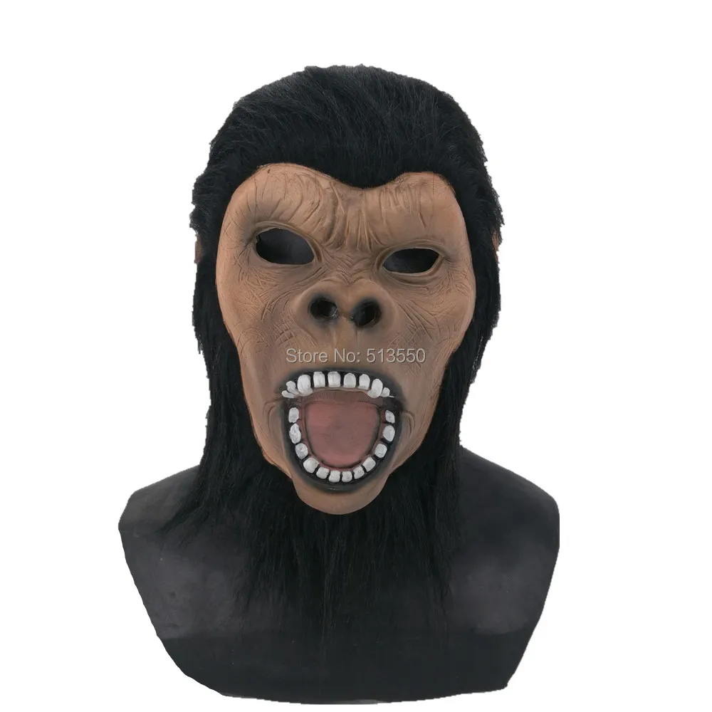 Realistic Lovely Latex Halloween Monkey Orangutan Ape Head Mask with Hairin Party Masks from