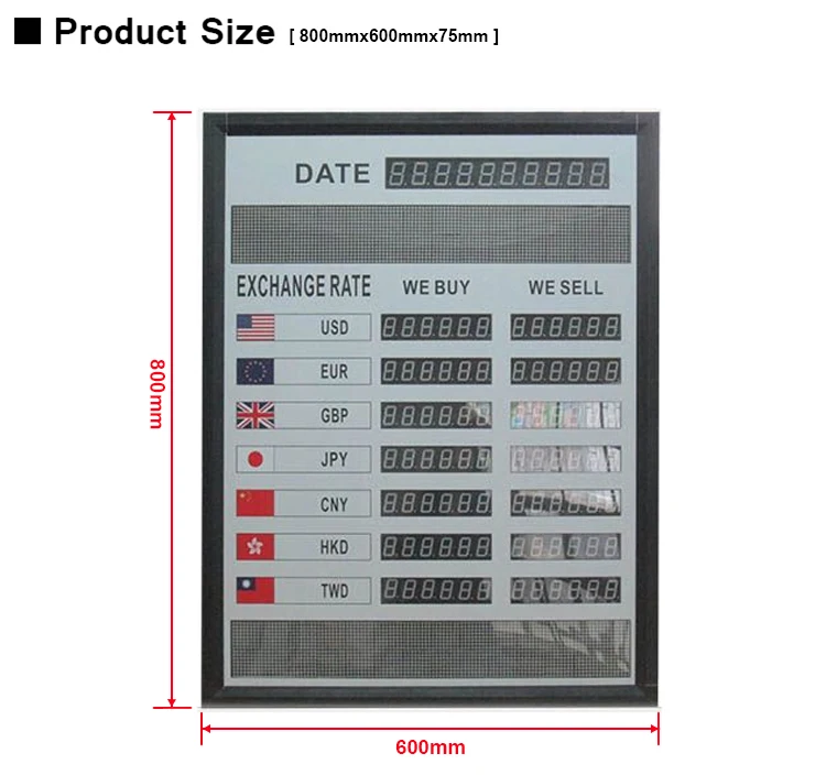 International application exchange rate board 7 rows 6 digital led electronic exchange rate board usage for bank  (3)