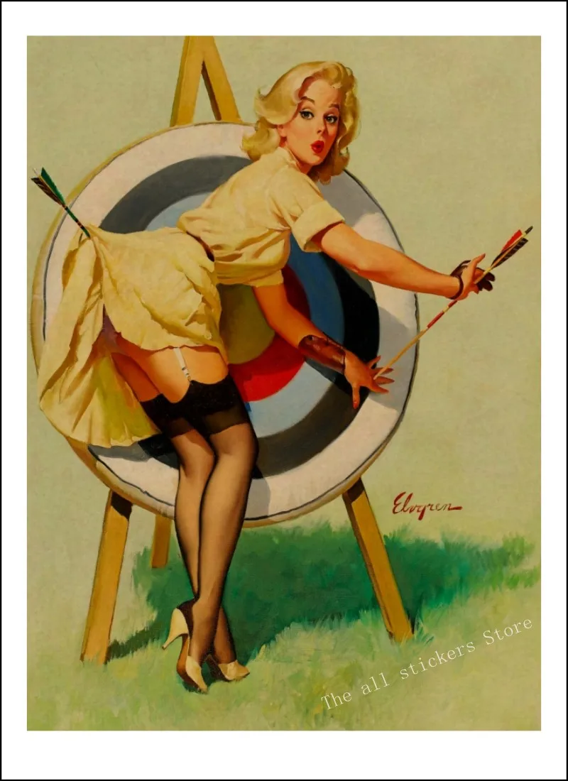 World War Ii Pinup Girls Retro Kraft Paper Poster Sexy Girl