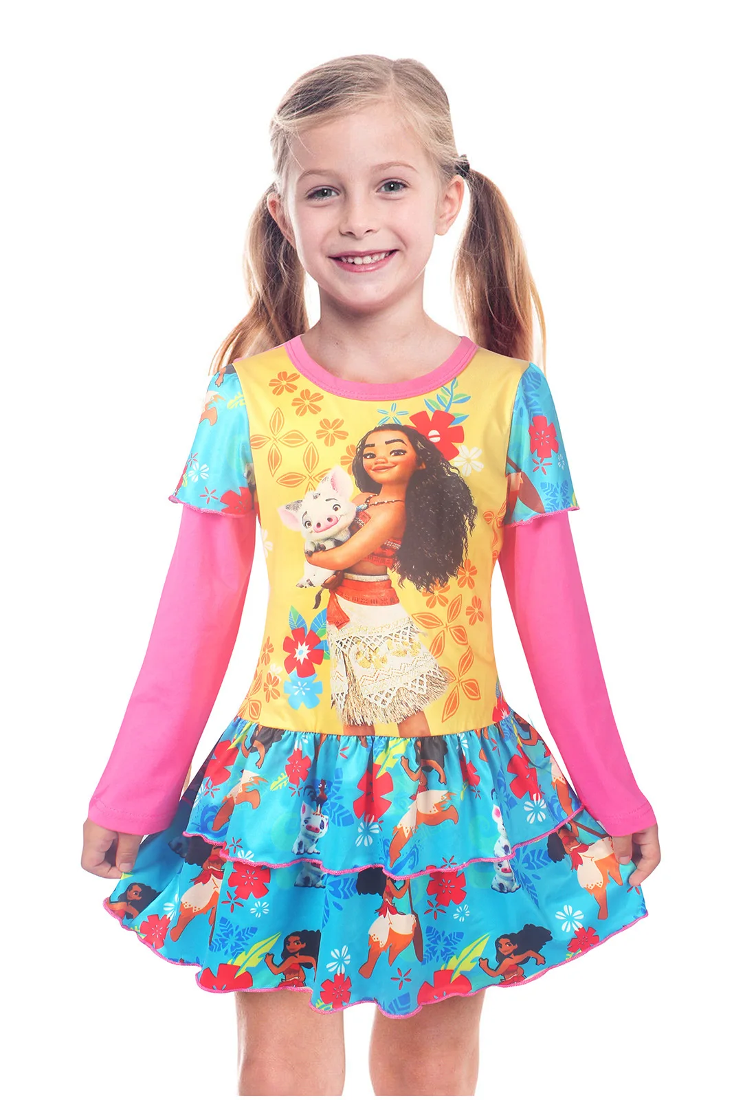 

2018 girls' cartoon long sleeved dress Moana Summer Princess Dress for Girls trolls Costume Kids Clothes Vestido vaiana
