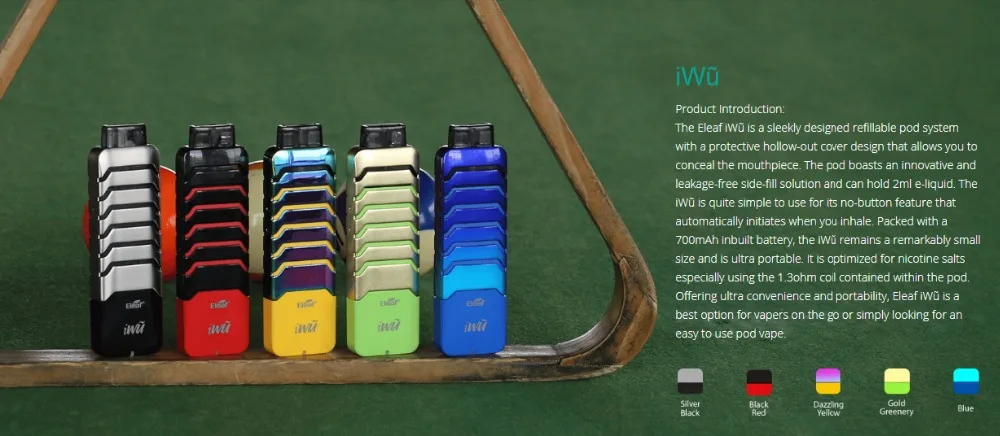 Orginal Eleaf iWu Pod System Kit with 700mah iWu Battery 15W Electronic Cigarette Vape Pen 2ML Tank Cartridge Vaporizer