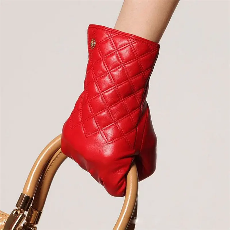 Модные зимние женские перчатки из натуральной кожи, теплые женские перчатки из овечьей кожи, новинка года, прочные, для вождения, для взрослых, EL026NQF - Цвет: Красный
