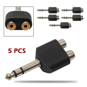 

5Pcs 6.35mm 1/4" Stereo Plug to 2 RCA Female Jacks Splitter Audio Converter for PC/Stereo/MP3 players 60*25*10mm