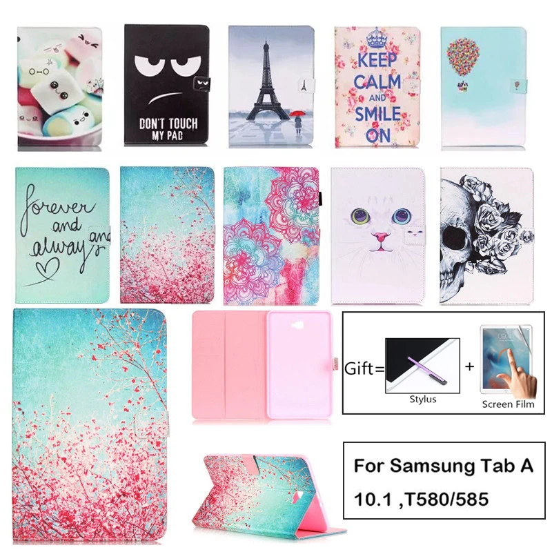 Vente Étui pour samsung Galaxy Tab A a6 10.1 2016 T580 T585 SM T585 étui pour tablette support intelligent TPU + PU coque en cuir