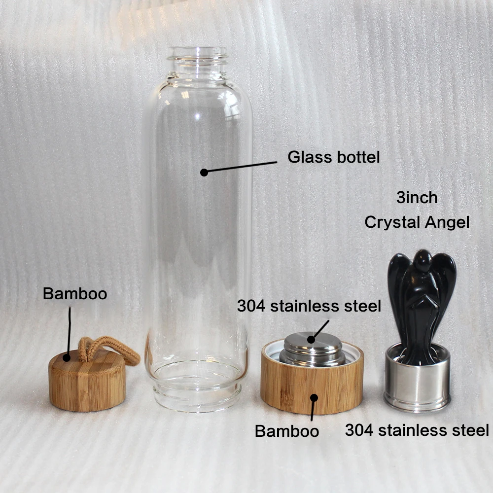 Натуральный кристалл три дюйма ангел камень стекло воды bottel кварц драгоценный камень бамбуковое стекло Elixir точка ручная чашка с резьбой палочка