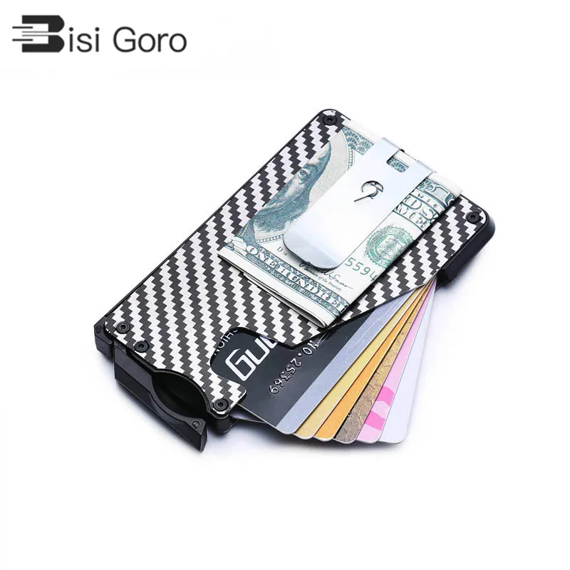 

BISI GORO 2019 New Colorful Alloy Slim MIni Purse Metal Wallets Unisex High Quality ID Card Carbon Fiber Money clip Holder